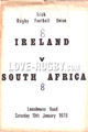 Ireland v South Africa 1970 rugby  Programmes